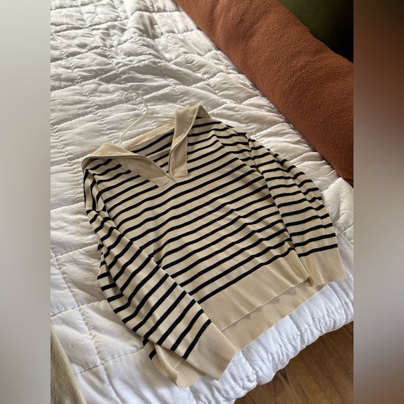 Navy and Cream Striped Quarter-Zip - Picture 3 of 3